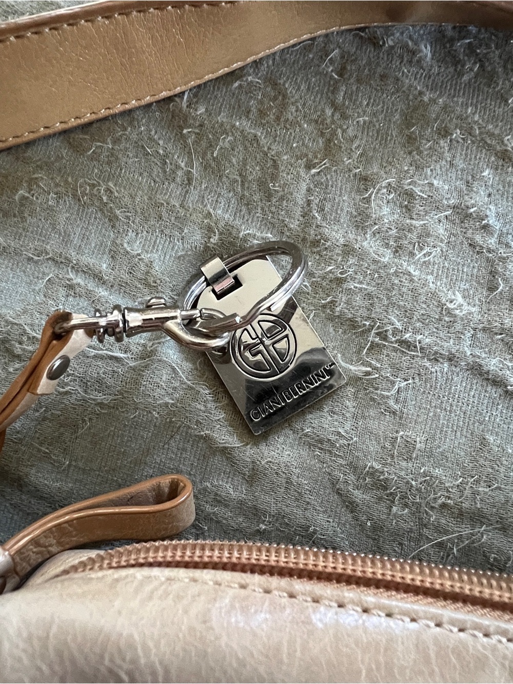 Giani Bernini Beige Leather Zip Up Purse with Strap Old Money Quiet Luxury - Picture 12 of 16